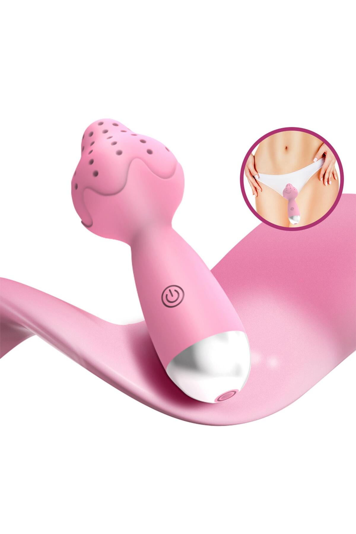 Çilek Başlıklı Mini Klitoral Masaj Vibratörü Pembe