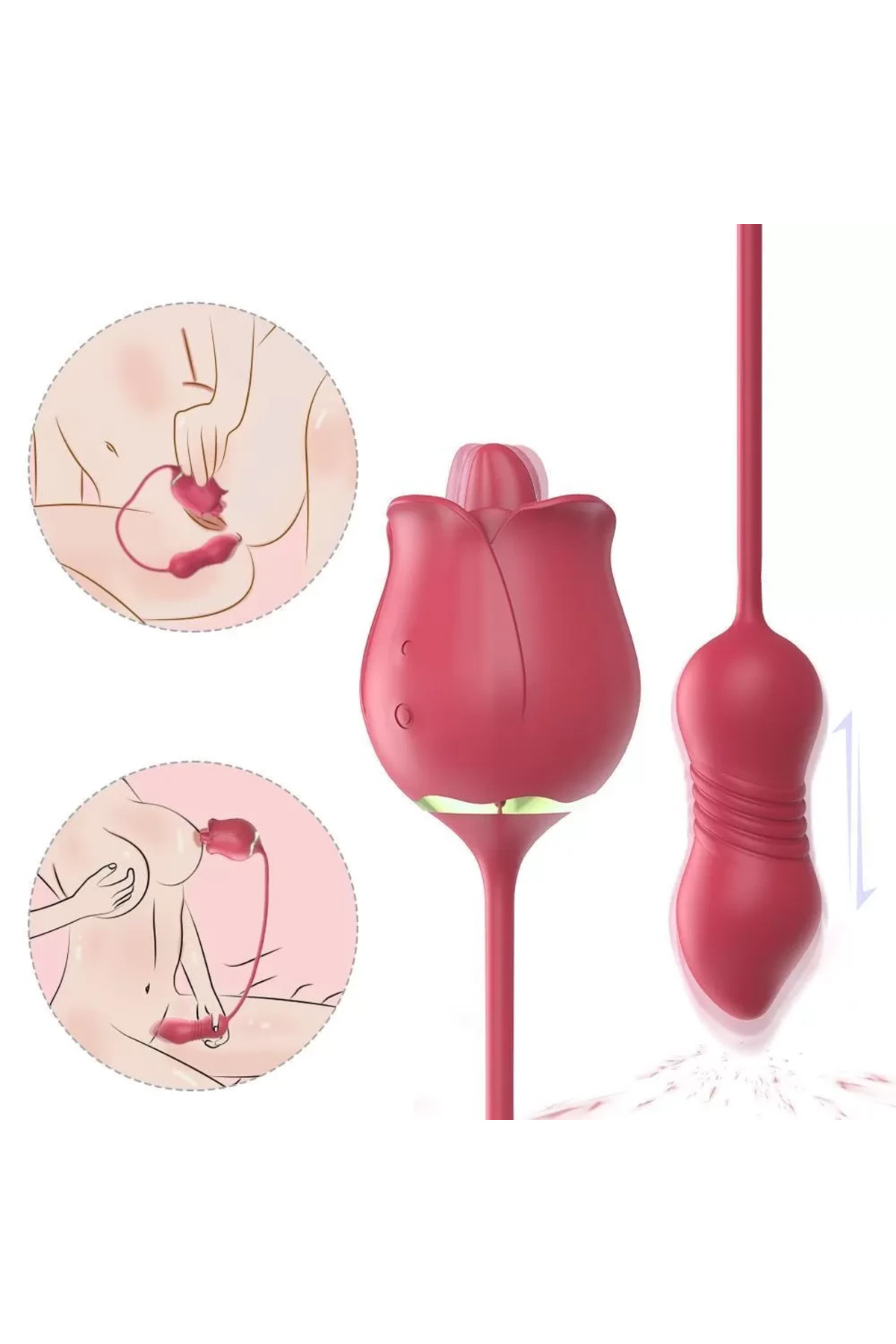 ROSE PRO 7 İleri Geri ve Dil Hareketli Klitoris ve Göğüs Ucu Uyarıcı Yeni Nesil 2 in 1 Gül Vibratör