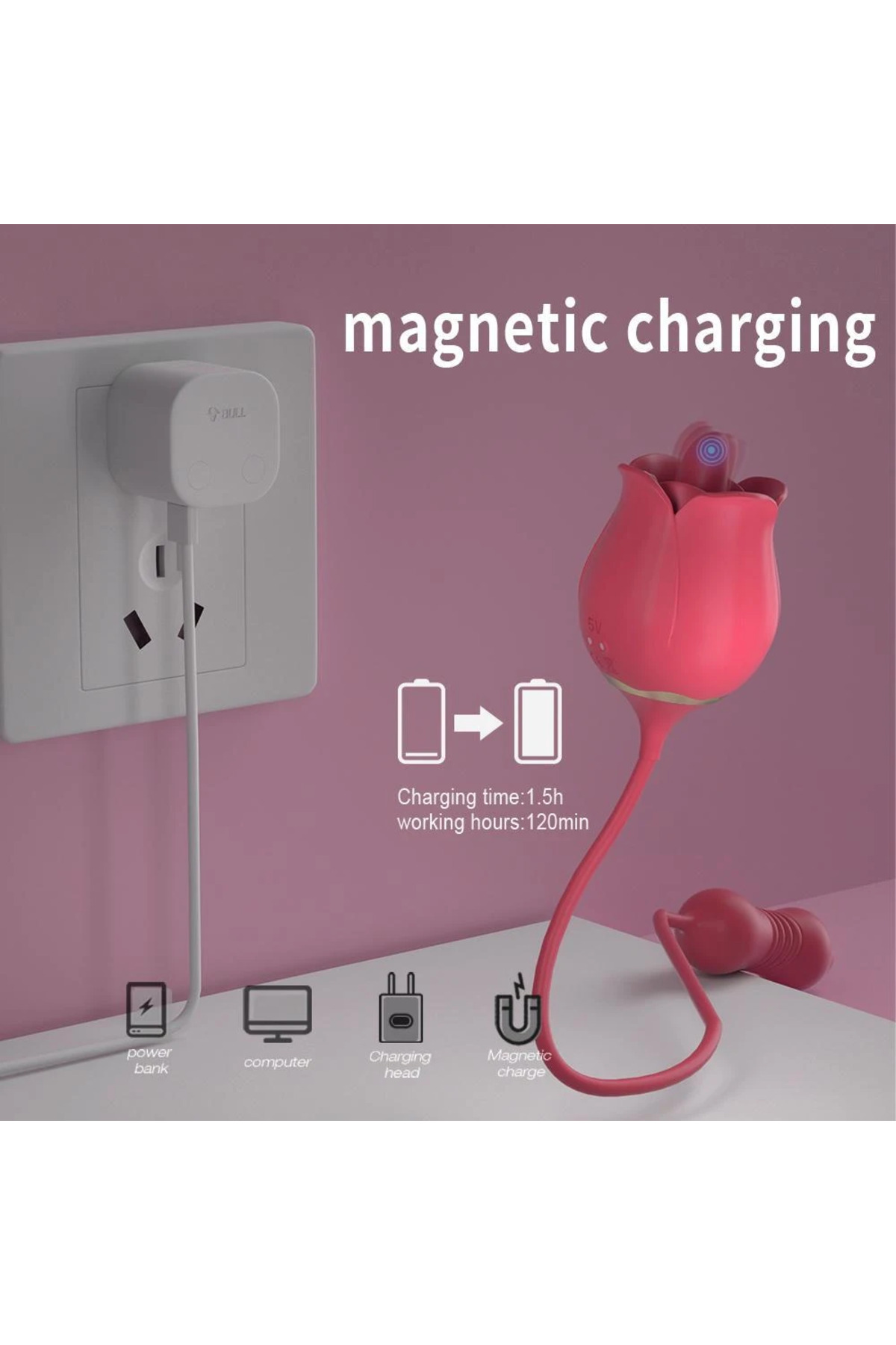 ROSE PRO 7 İleri Geri ve Dil Hareketli Klitoris ve Göğüs Ucu Uyarıcı Yeni Nesil 2 in 1 Gül Vibratör - Görsel 6