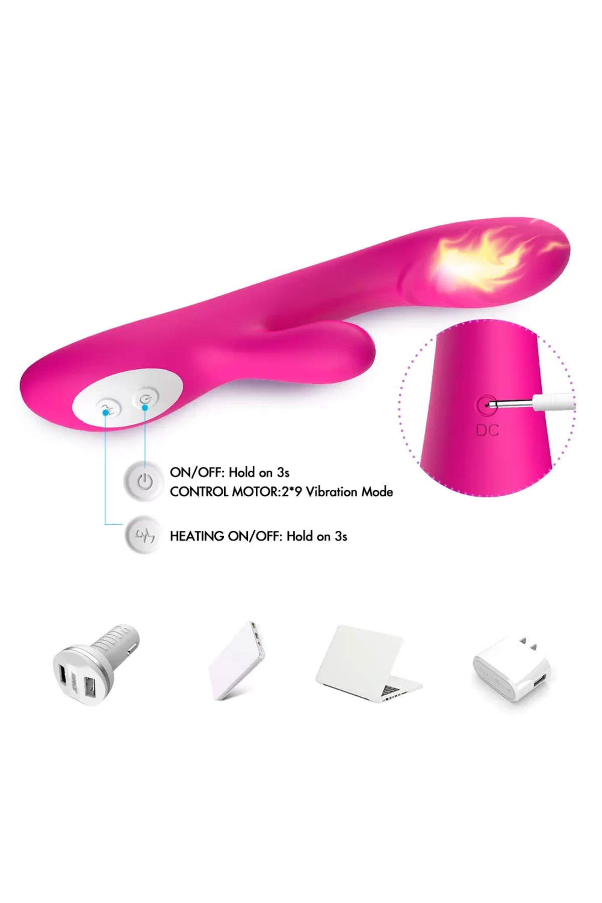 PRIME TOYS Spark Isıtmalı Klitoris ve G Spot Uyarıcı 2 in 1 Rabbit Vibratör - Pembe - Görsel 5