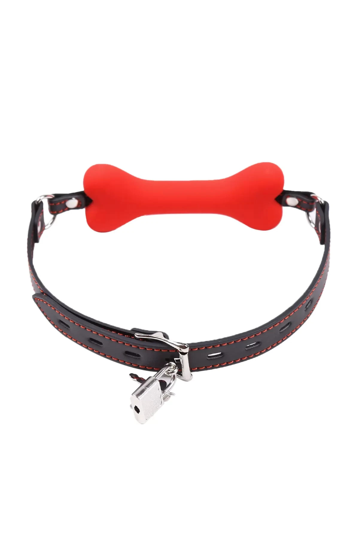 Fetish Beginner Deri Kemerli Yumuşak Silikon Kırmızı Köpek Kemiği Ağız Tıkacı Dog Bone Mouth Gag - Görsel 2