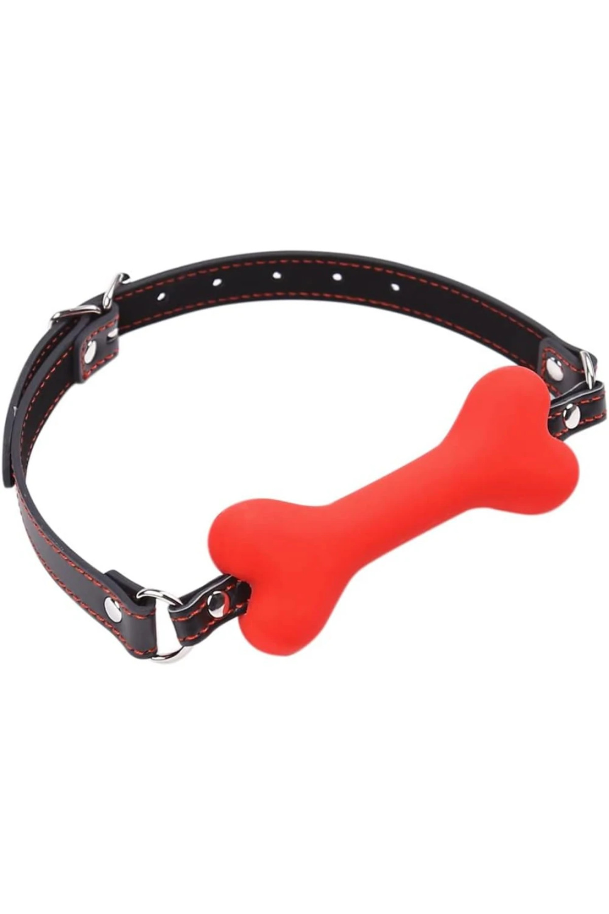 Fetish Beginner Deri Kemerli Yumuşak Silikon Kırmızı Köpek Kemiği Ağız Tıkacı Dog Bone Mouth Gag - Görsel 8