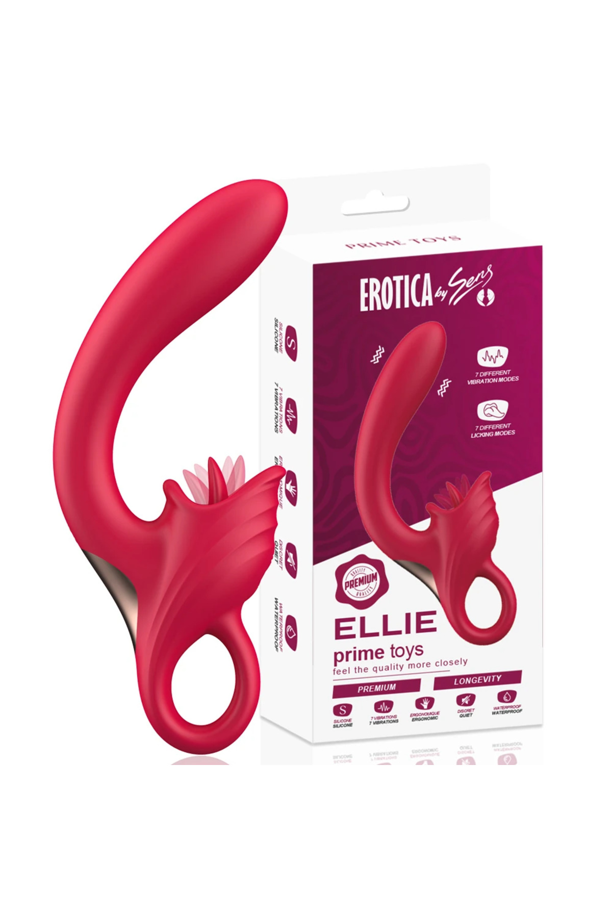 PRIME TOYS Ellie Şarjlı 2 in 1 Klitoris G Nokta Uyarıcı Dil Yalama Hareketli Kavisli Vibratör