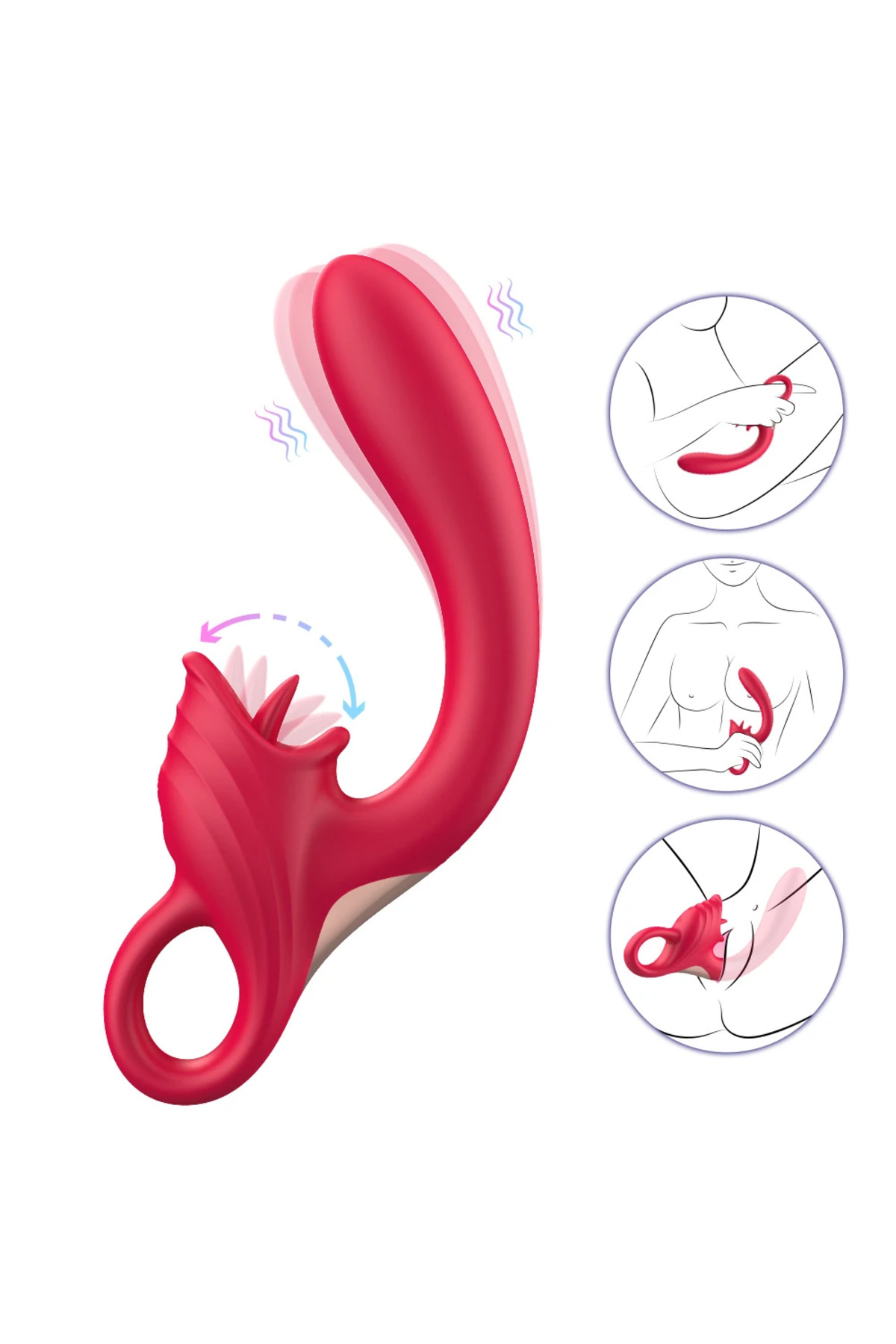 PRIME TOYS Ellie Şarjlı 2 in 1 Klitoris G Nokta Uyarıcı Dil Yalama Hareketli Kavisli Vibratör - Görsel 2