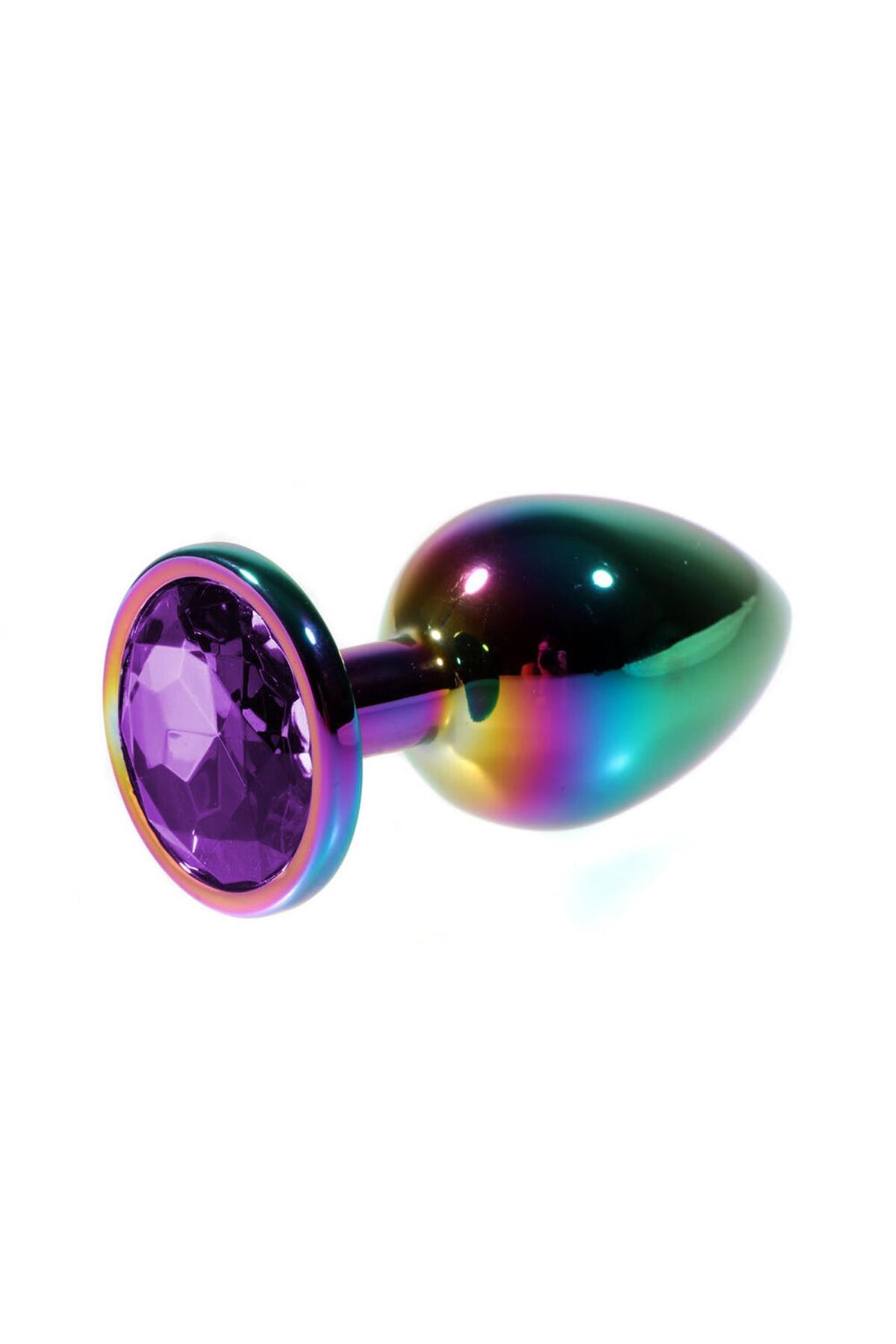 Metal Mor Taşlı Rainbow Anal Plug Orta Boy