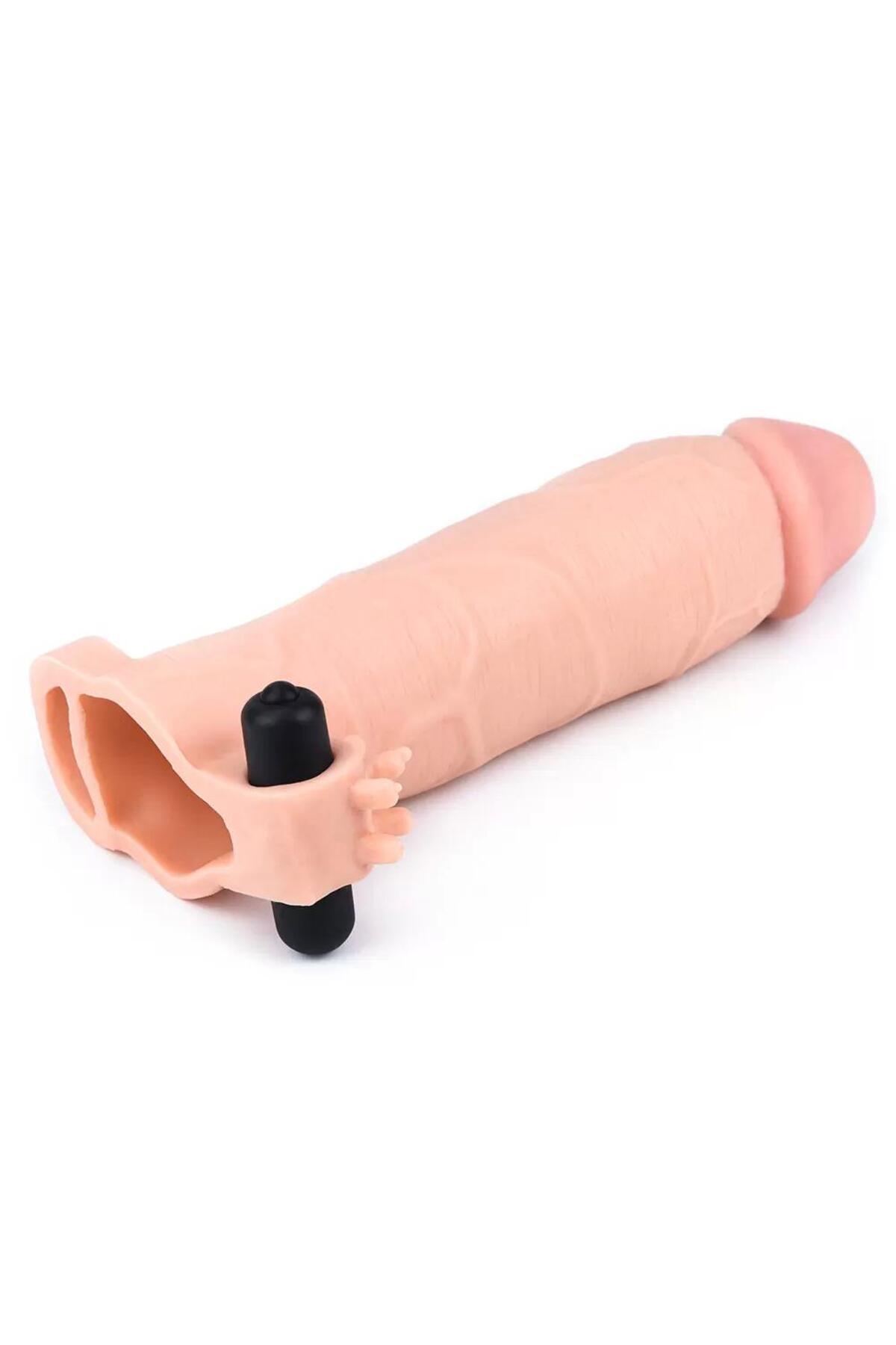 7.5 CM Dolgulu Gerçekçi Ten Doku Titreşimli Kalın Penis Kılıfı - Pleasure X-Tender - Görsel 4