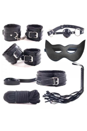 Fetish Beginner 7 Parça BDSM Set - Siyah