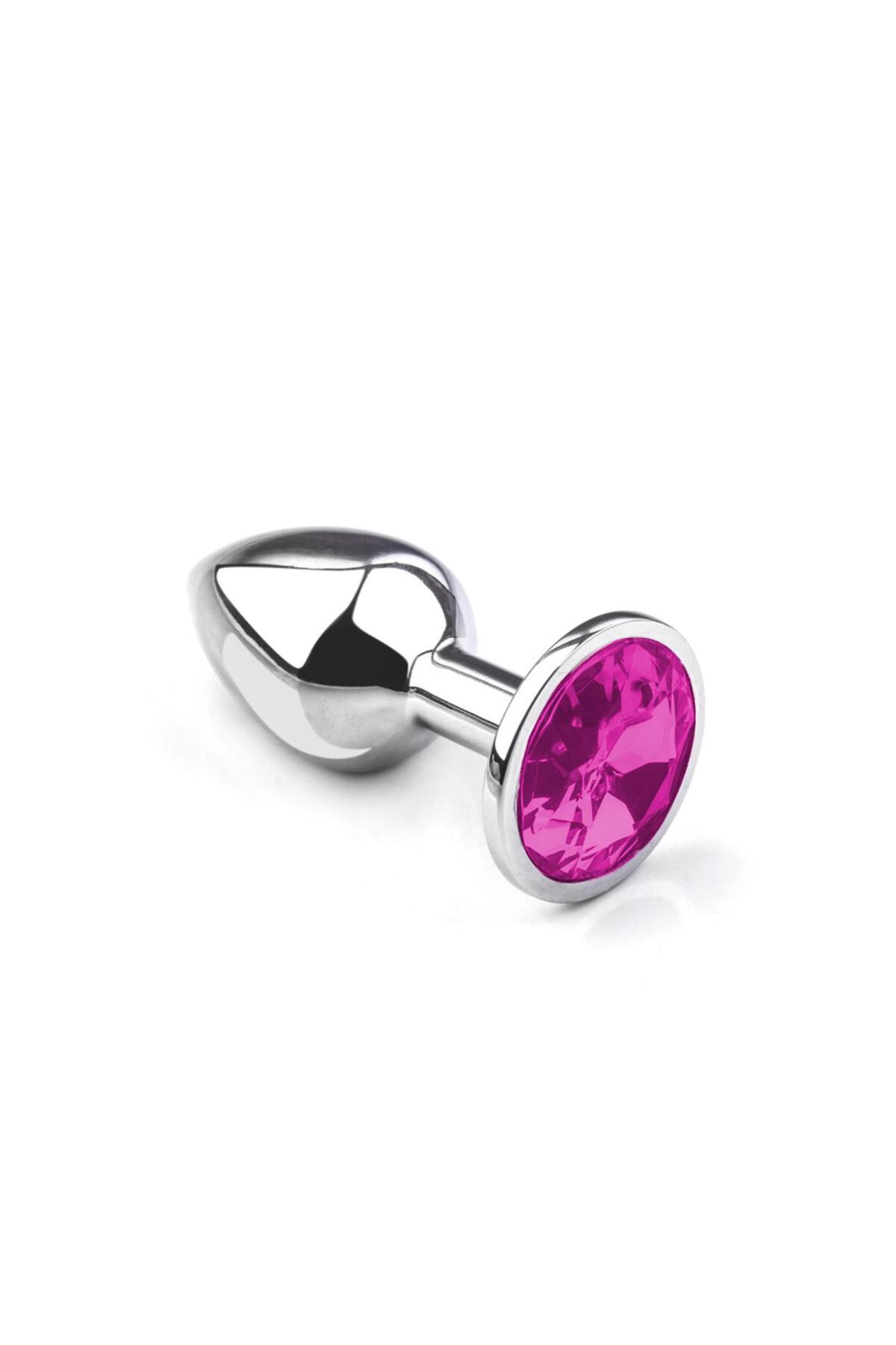 Metal Elmas Taşlı Anal Plug Pembe Küçük Boy