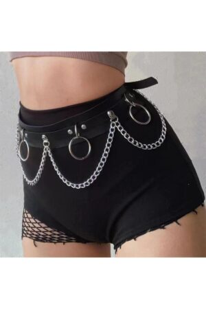 Metal Halkalı Zincir Detaylı Gotik Harness Kemer
