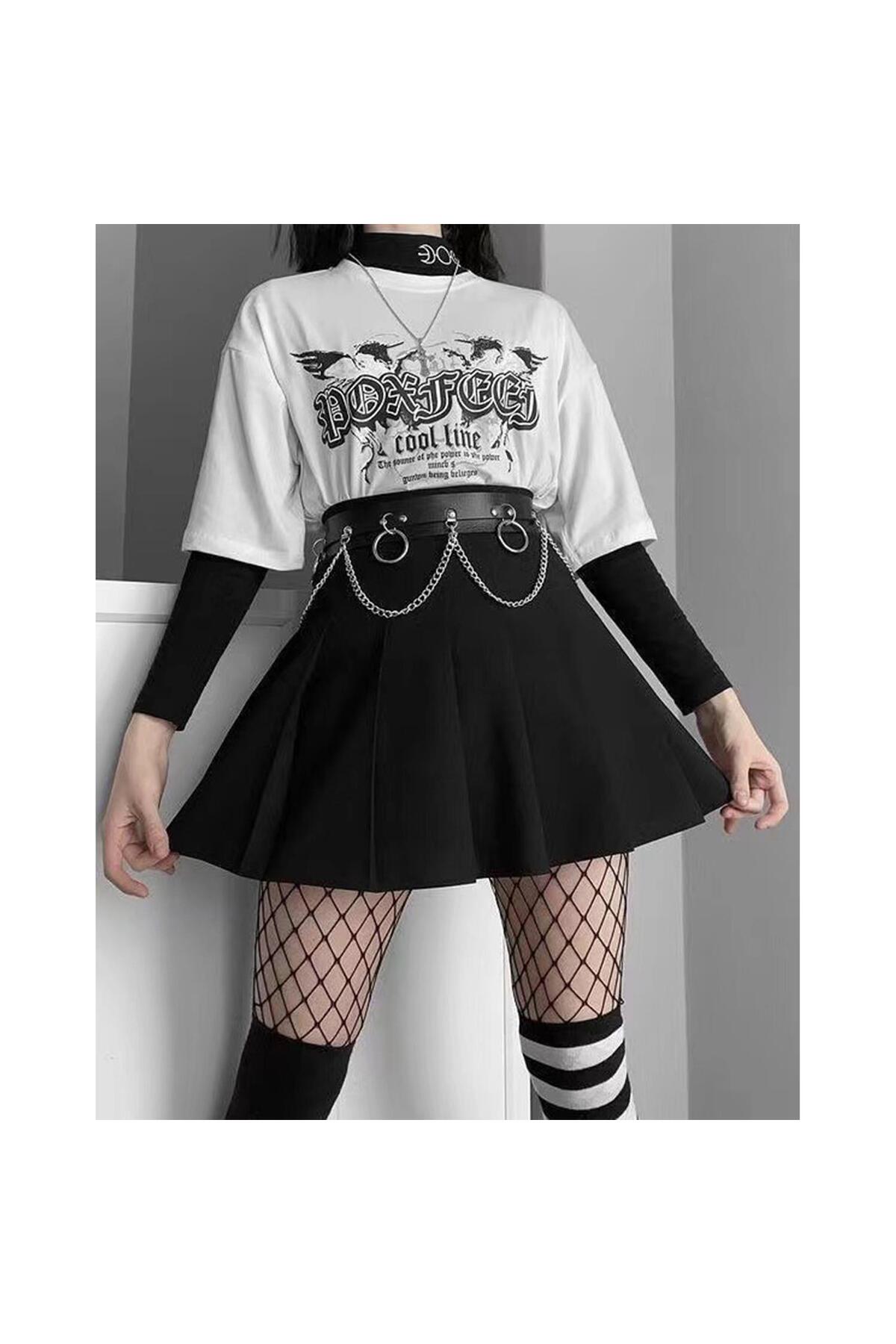 Metal Halkalı Zincir Detaylı Gotik Harness Kemer - Görsel 2