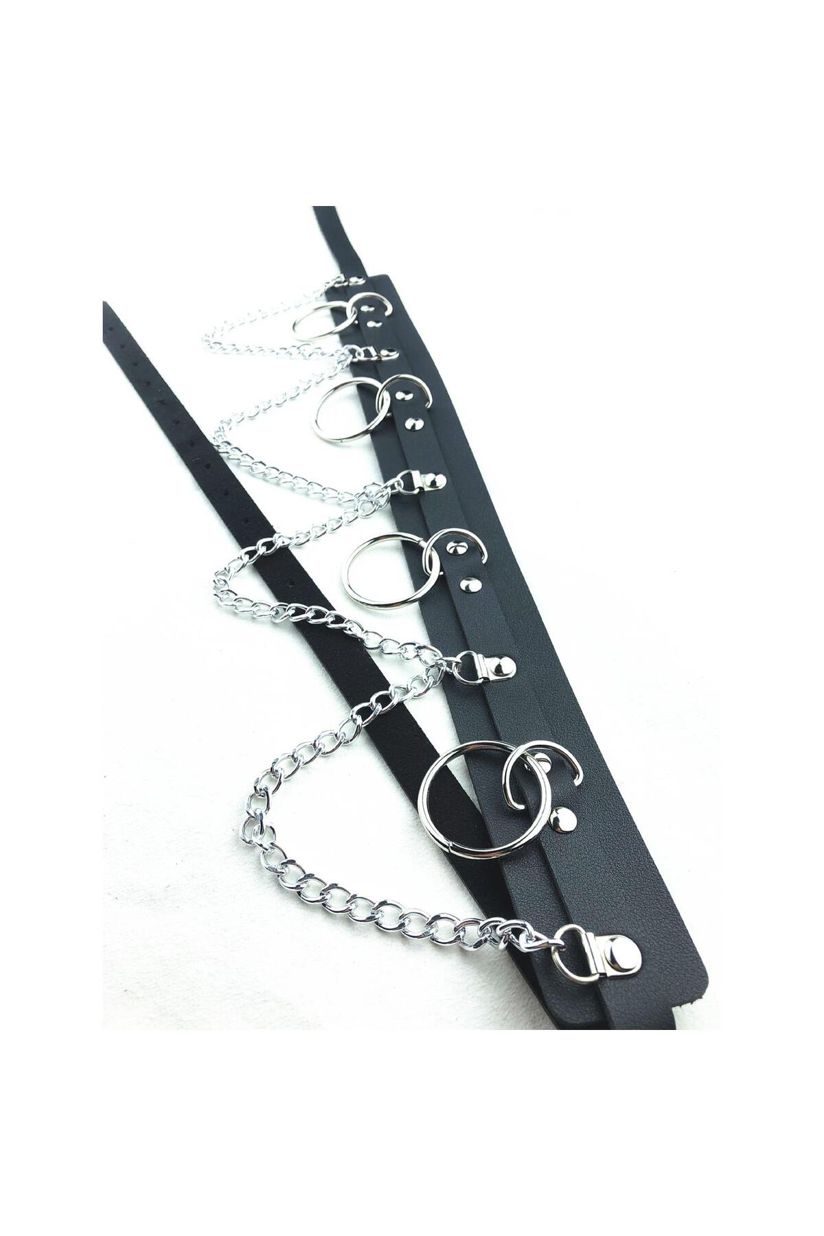 Metal Halkalı Zincir Detaylı Gotik Harness Kemer - Görsel 4