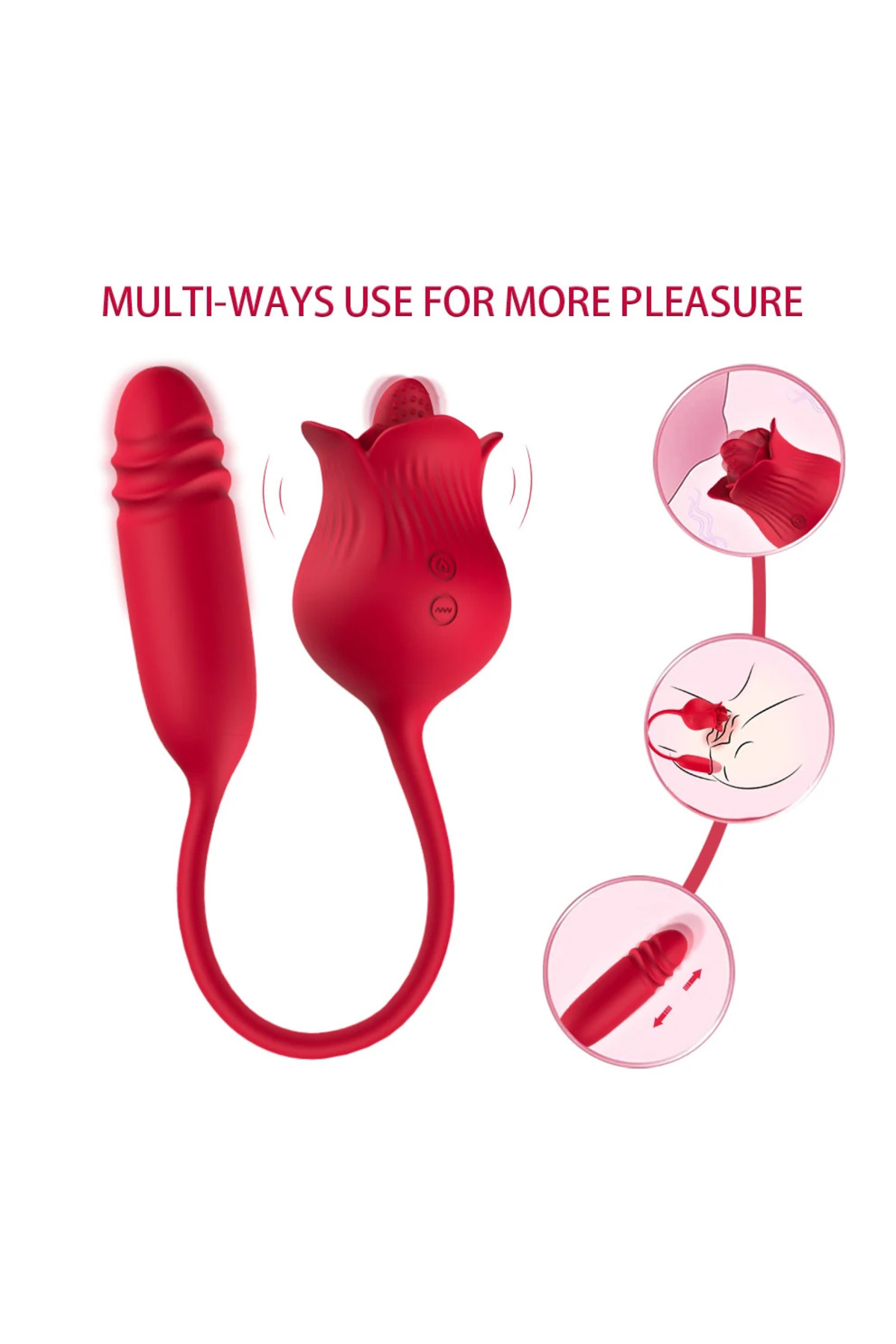 PRIME TOYS Roselip Şarjlı İleri Geri ve Dil Hareketli 2 in 1 Klitoris Uyarıcı Gül Vibratör - Görsel 3