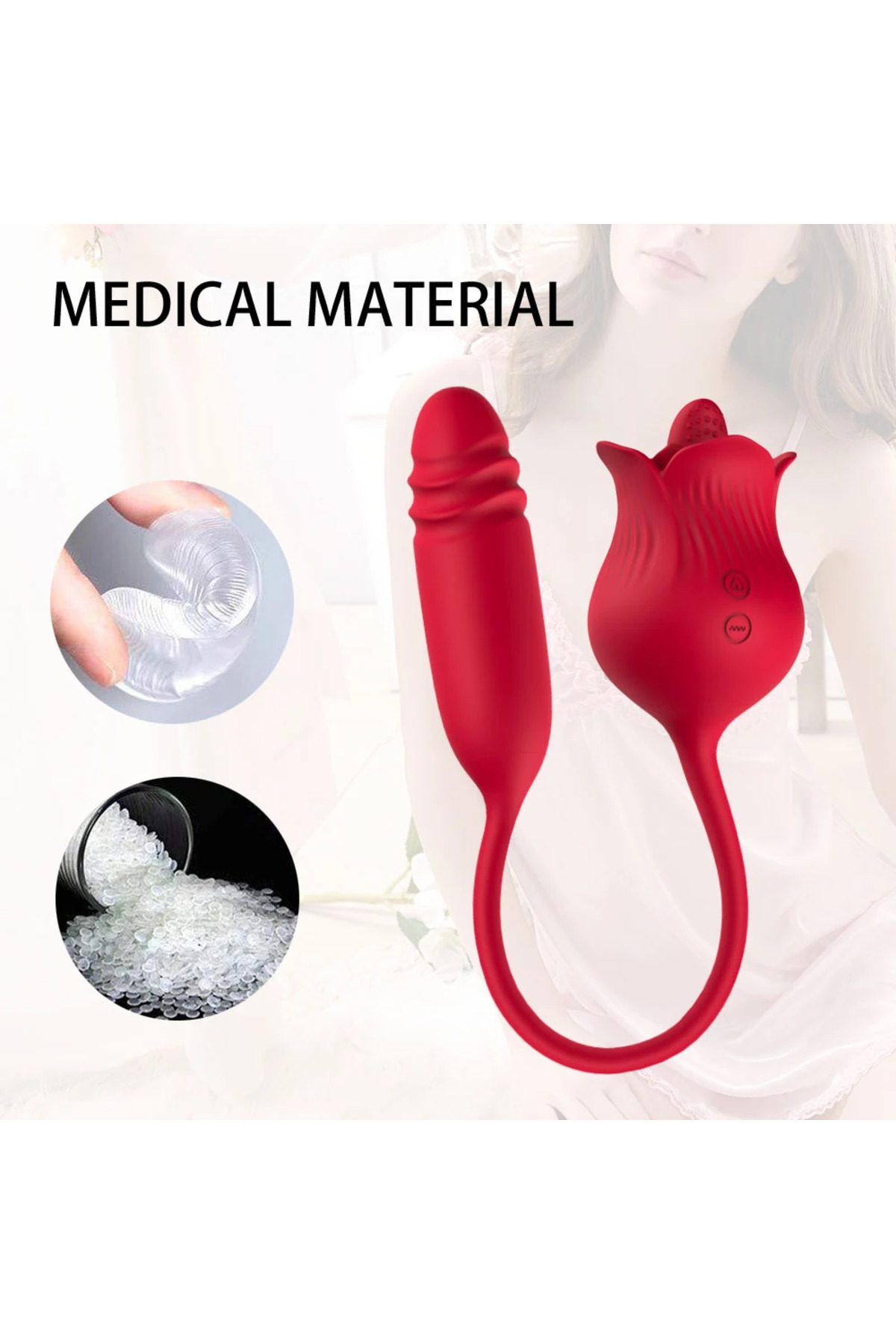 PRIME TOYS Roselip Şarjlı İleri Geri ve Dil Hareketli 2 in 1 Klitoris Uyarıcı Gül Vibratör - Görsel 4