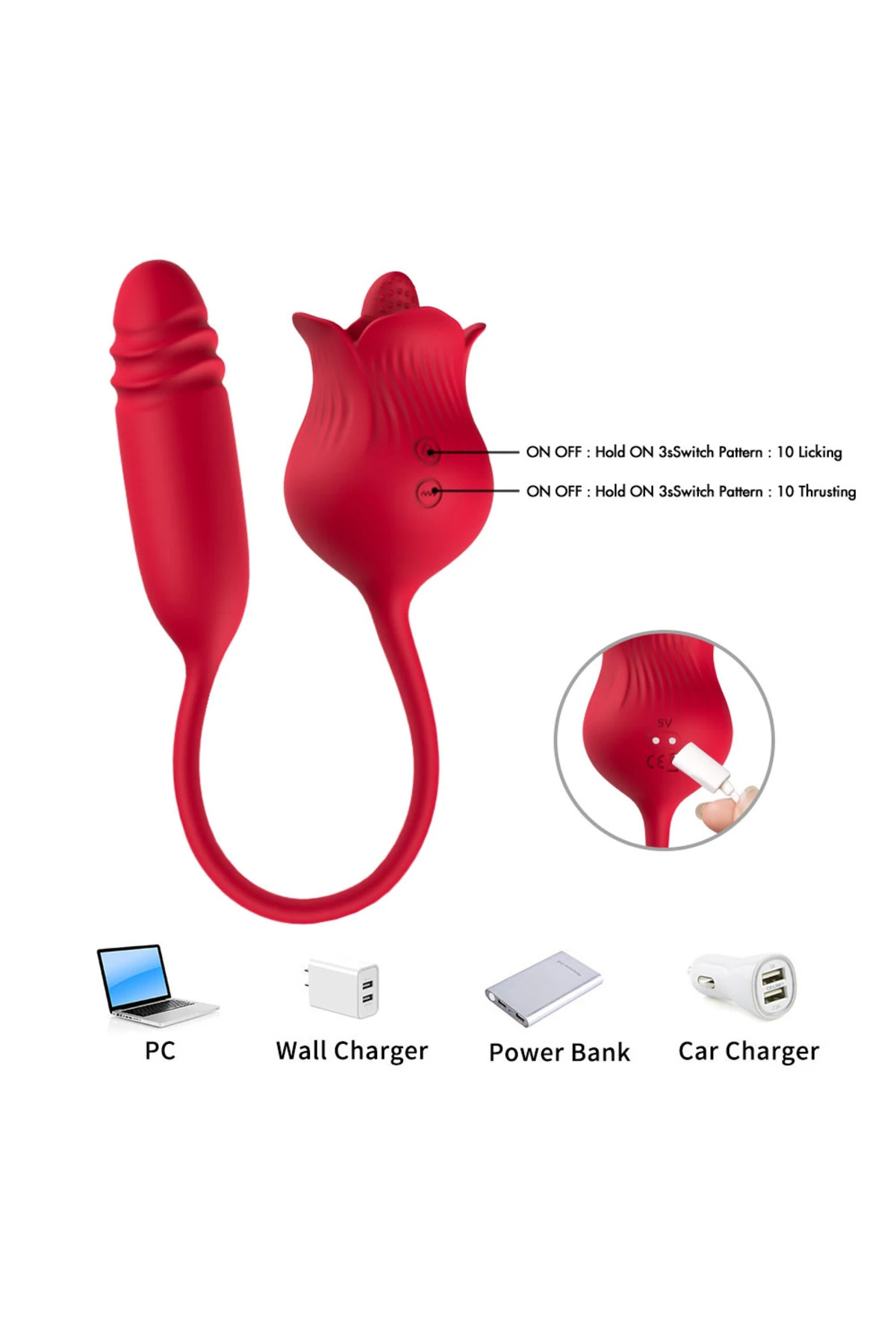 PRIME TOYS Roselip Şarjlı İleri Geri ve Dil Hareketli 2 in 1 Klitoris Uyarıcı Gül Vibratör - Görsel 8