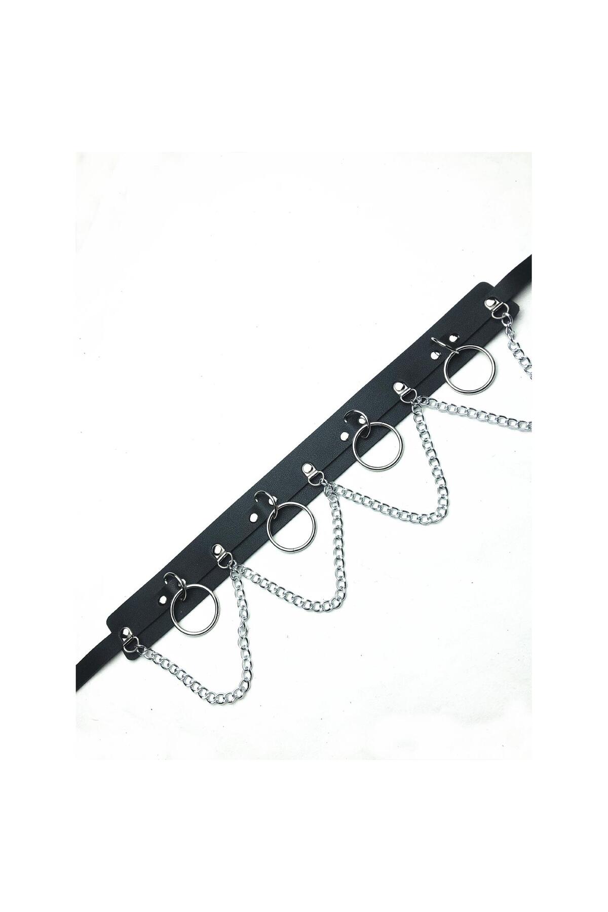 Metal Halkalı Zincir Detaylı Gotik Harness Kemer - Görsel 5