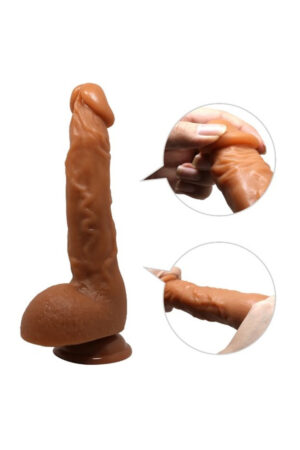 Gerçekçi 25 Cm Kavisli Penis Melez Damarlı Dev Dildo