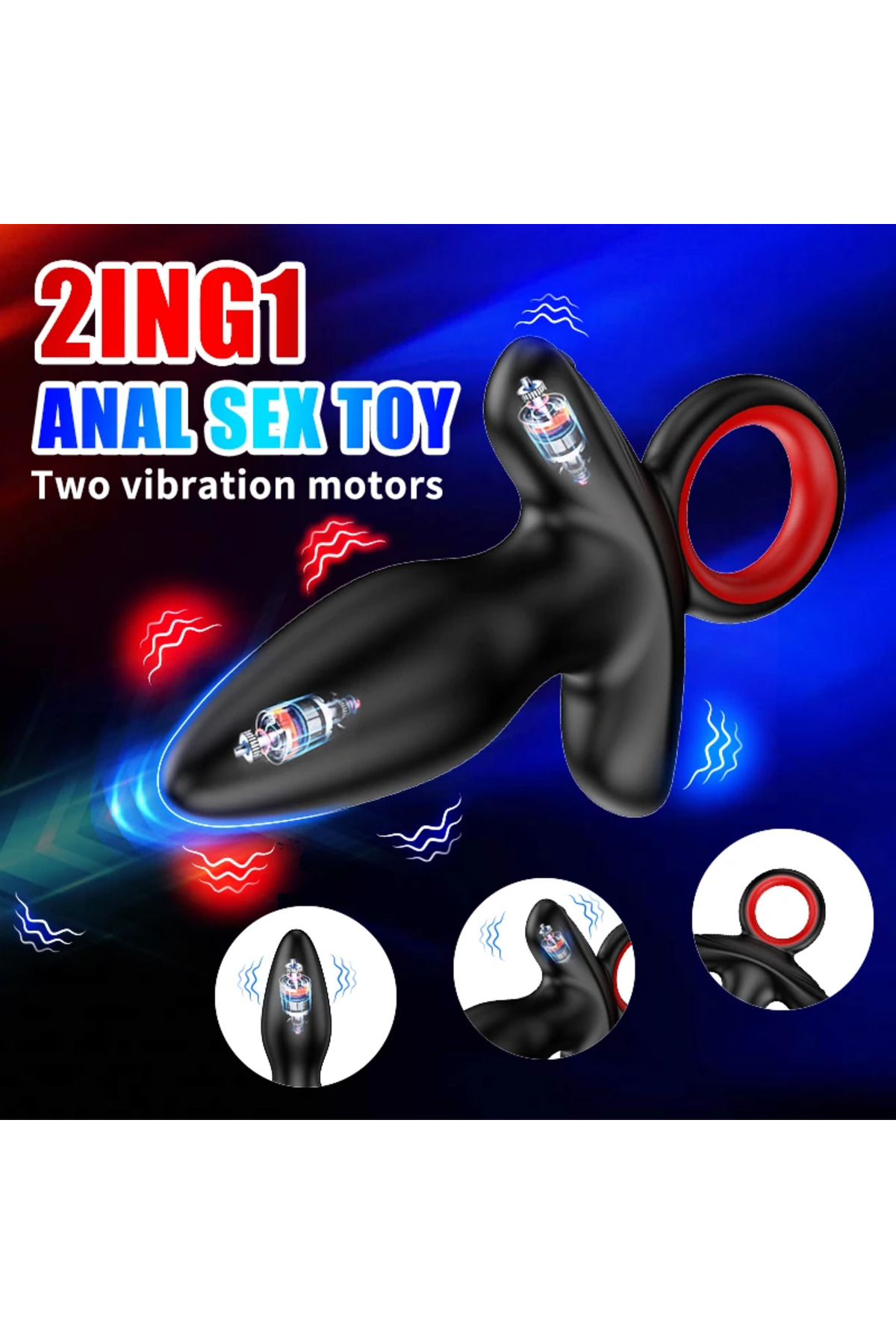Şarjlı Tutma Aparatlı Güçlü Titreşimli Anal Plug 2 in 1 Çift Motorlu Perine Masaj Vibratör - Görsel 2