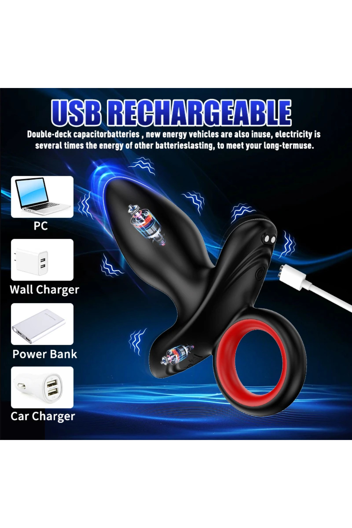 Şarjlı Tutma Aparatlı Güçlü Titreşimli Anal Plug 2 in 1 Çift Motorlu Perine Masaj Vibratör - Görsel 5