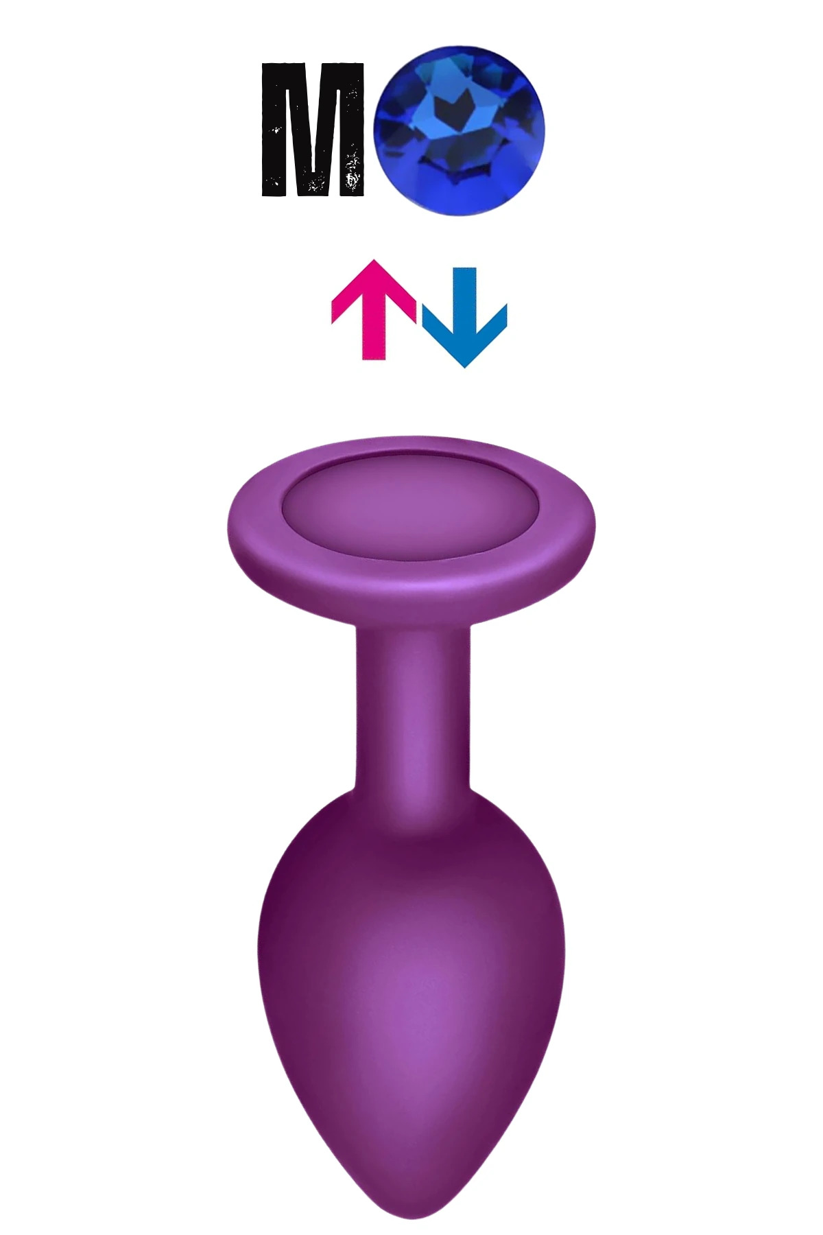 Çıkar-Tak Parlak Mavi Yuvarlak Mücevher Taşlı Mor Pürüzsüz Silikon Anal Butt Plug - Orta Boy