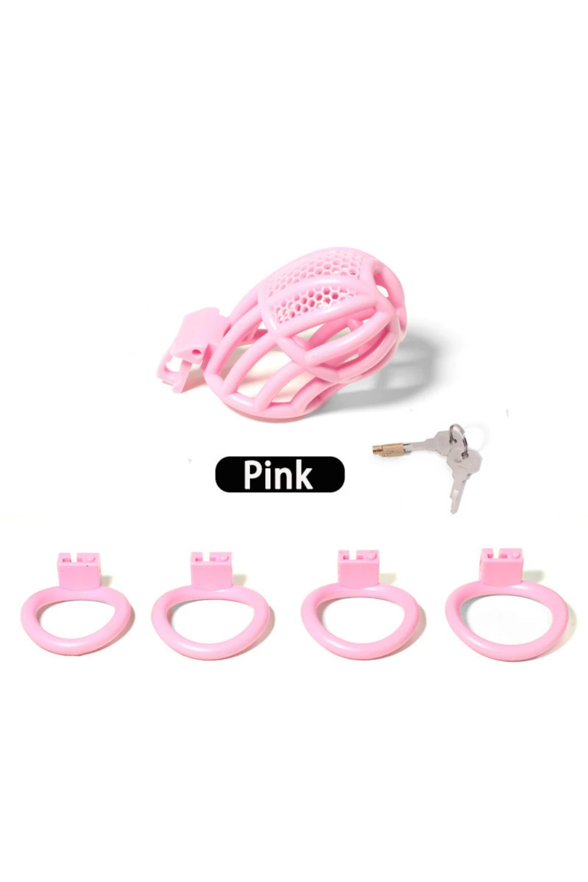 Plastik Pembe Penis Kilidi Erkek Bekaret Cihazı Chastity Cock Cage Küçük Boy Penis Esaret Kafesi - Görsel 3