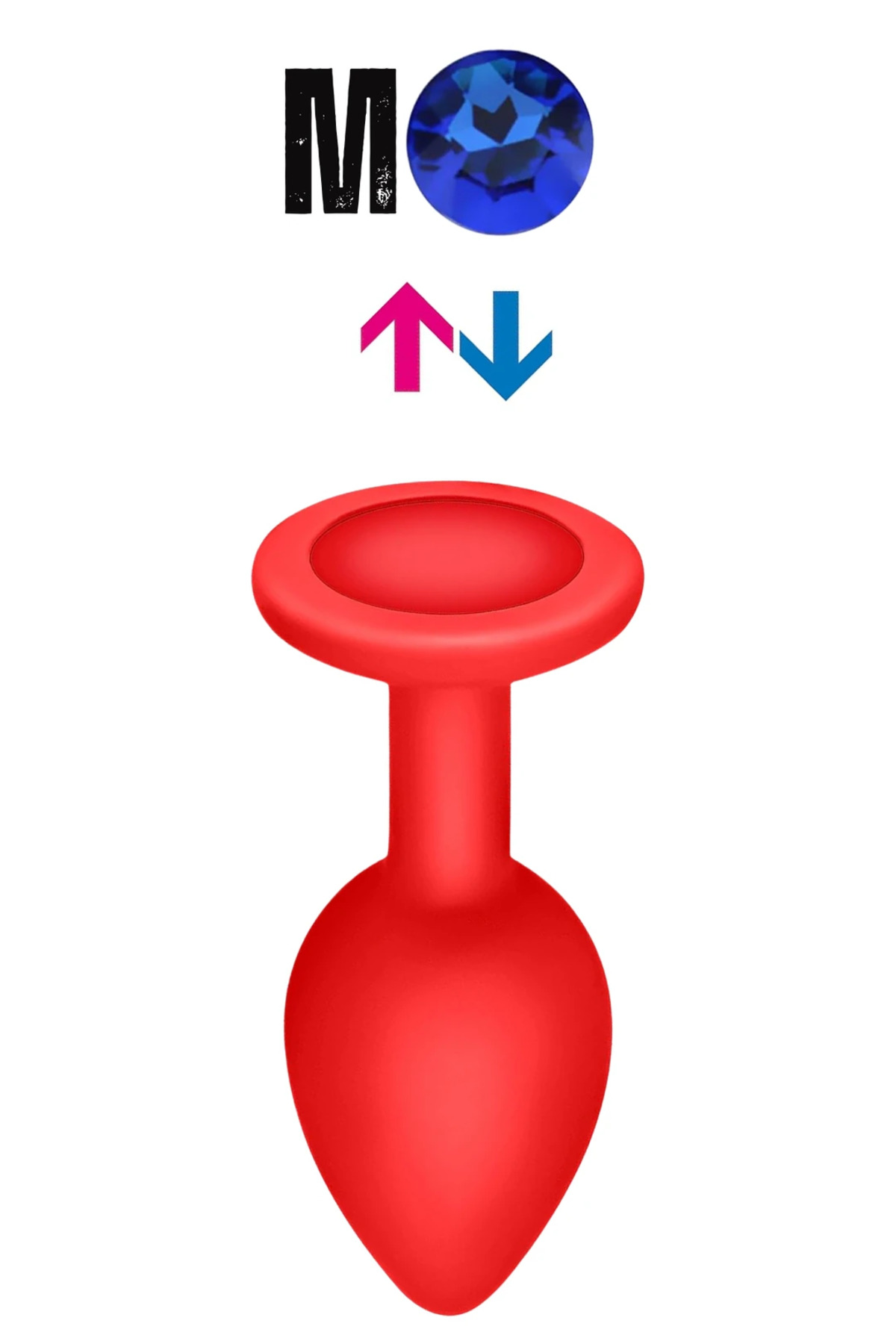 Çıkar-Tak Parlak Mavi Yuvarlak Mücevher Taşlı Kırmızı Pürüzsüz Silikon Anal Butt Plug - Orta Boy - Görsel 4