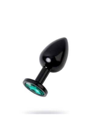 Metal Yeşil Taşlı Siyah Anal Plug Orta Boy