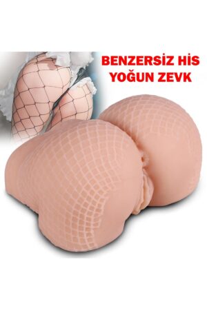 Gerçekçi File Desenli Kalça Mastürbatör – Çift Kanallı, 950 Gram, 16×15.5×9.5 cm